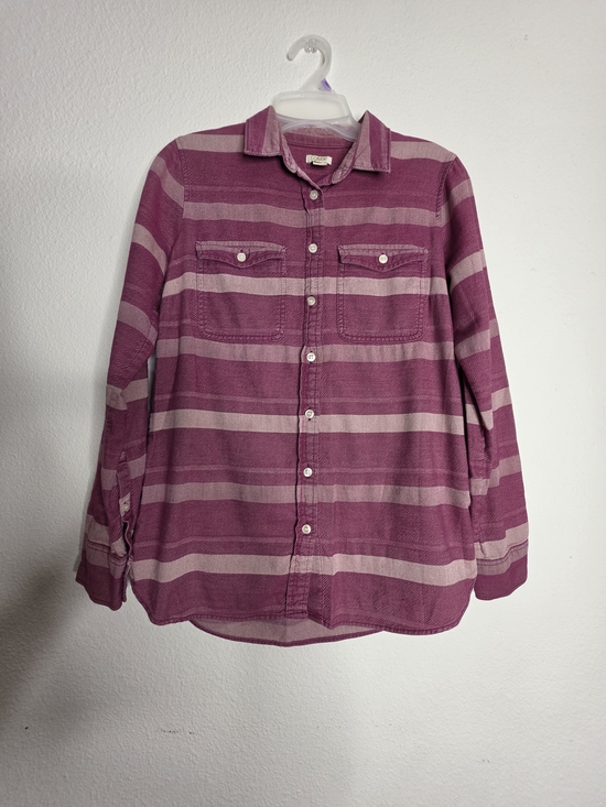 J. Crew Tops - J.CREW Womens XS Purple Pink Striped Collared Button-Up Long Sleeve 100% Cotton